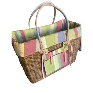 Large Basket Weave Rattan Woven Handbag Beach Purse Bag Tote Lined